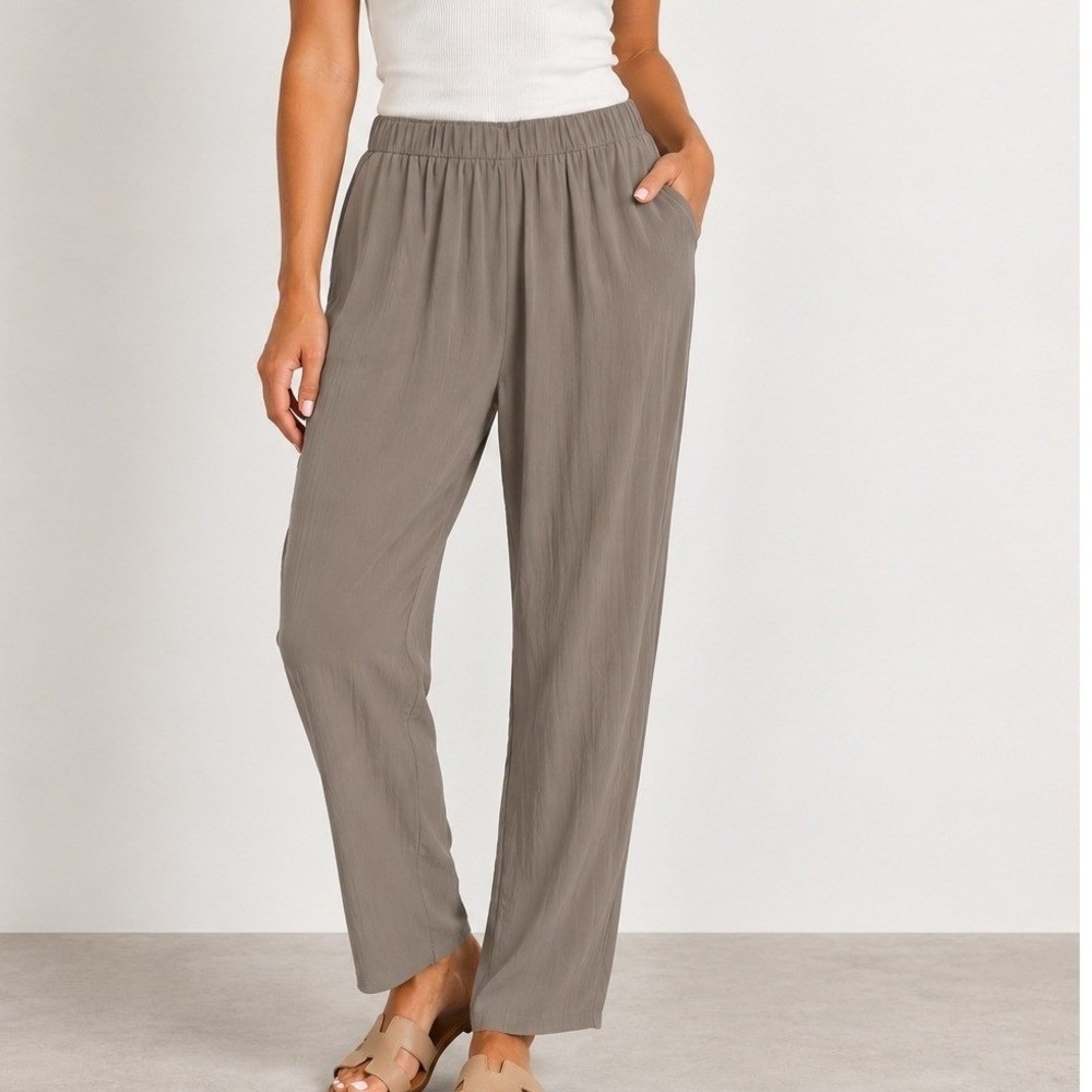 Eileen Fisher Silk Georgette Crepe Tapered Pants Quiet Luxury Old Money Preppy